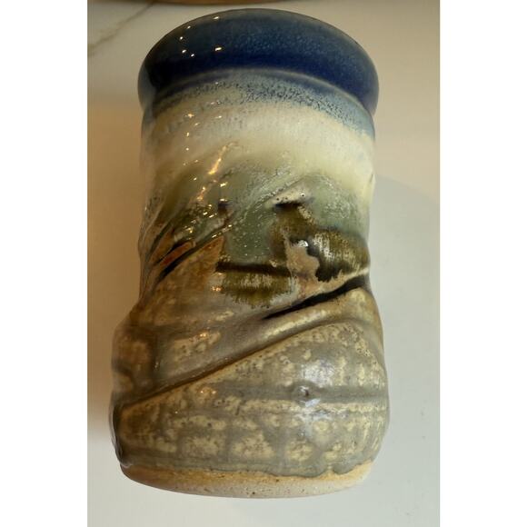 Pigeon River Pottery Small Vase Brown Blues Green Glazed Signed 5x3.5 Inches - Picture 4 of 6